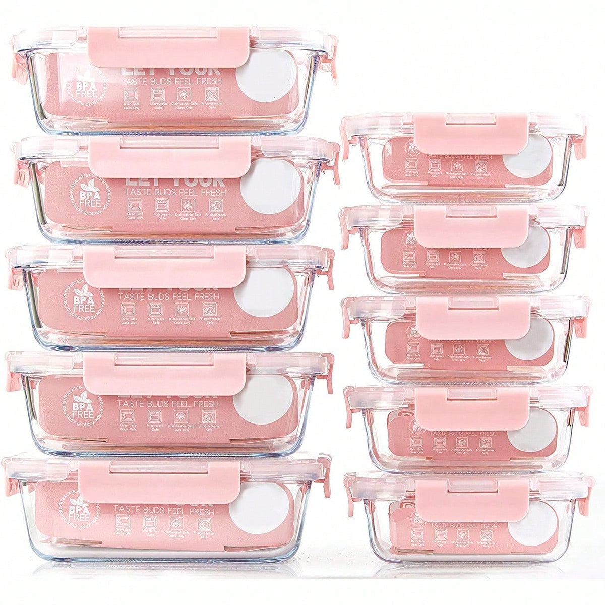 Meal Prep Kitchen - 10'lu Paket Cam Yemek Hazırlık Kapları,