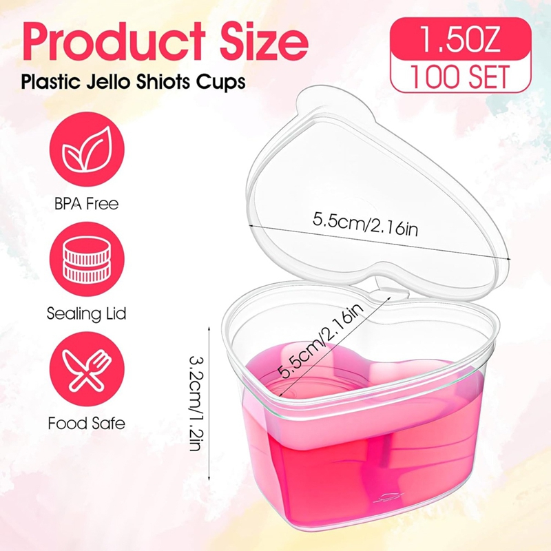 100 Set 1.5 Oz Şeffaf Kalp Şek - Sauce Dipping Cup incelemesi ve fiyatı